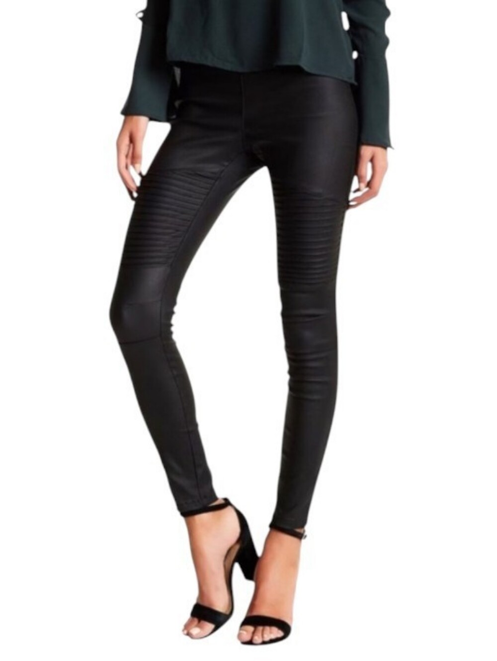 Oober Swank Coated Faux Leather Moto Leggings Black Medium Harley Punk Goth Rock